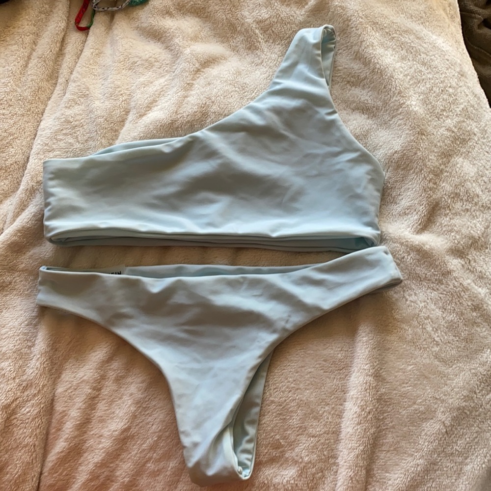 light blue one shoulder bikini!